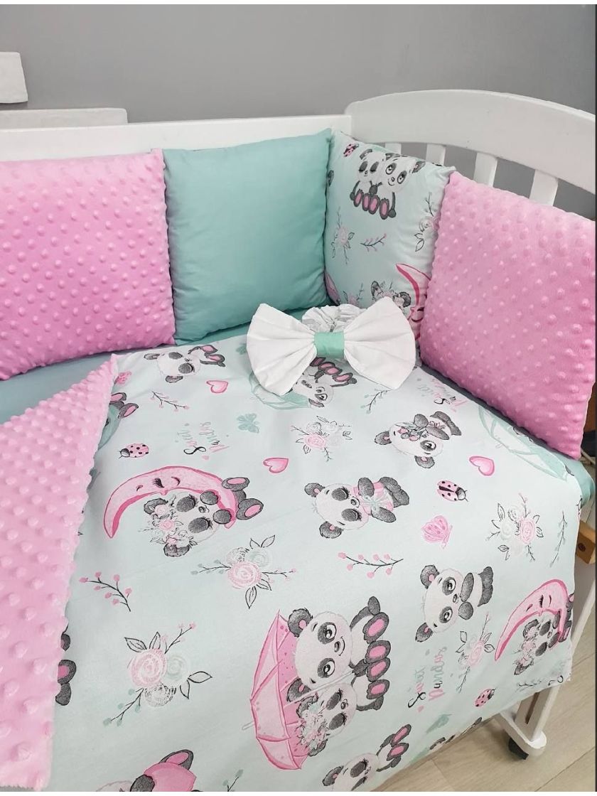 ❤ Набір у ліжко на 3 боки. Принт - Панди м'ятно- рожеві (#35223784) ✓ Anna Konvert