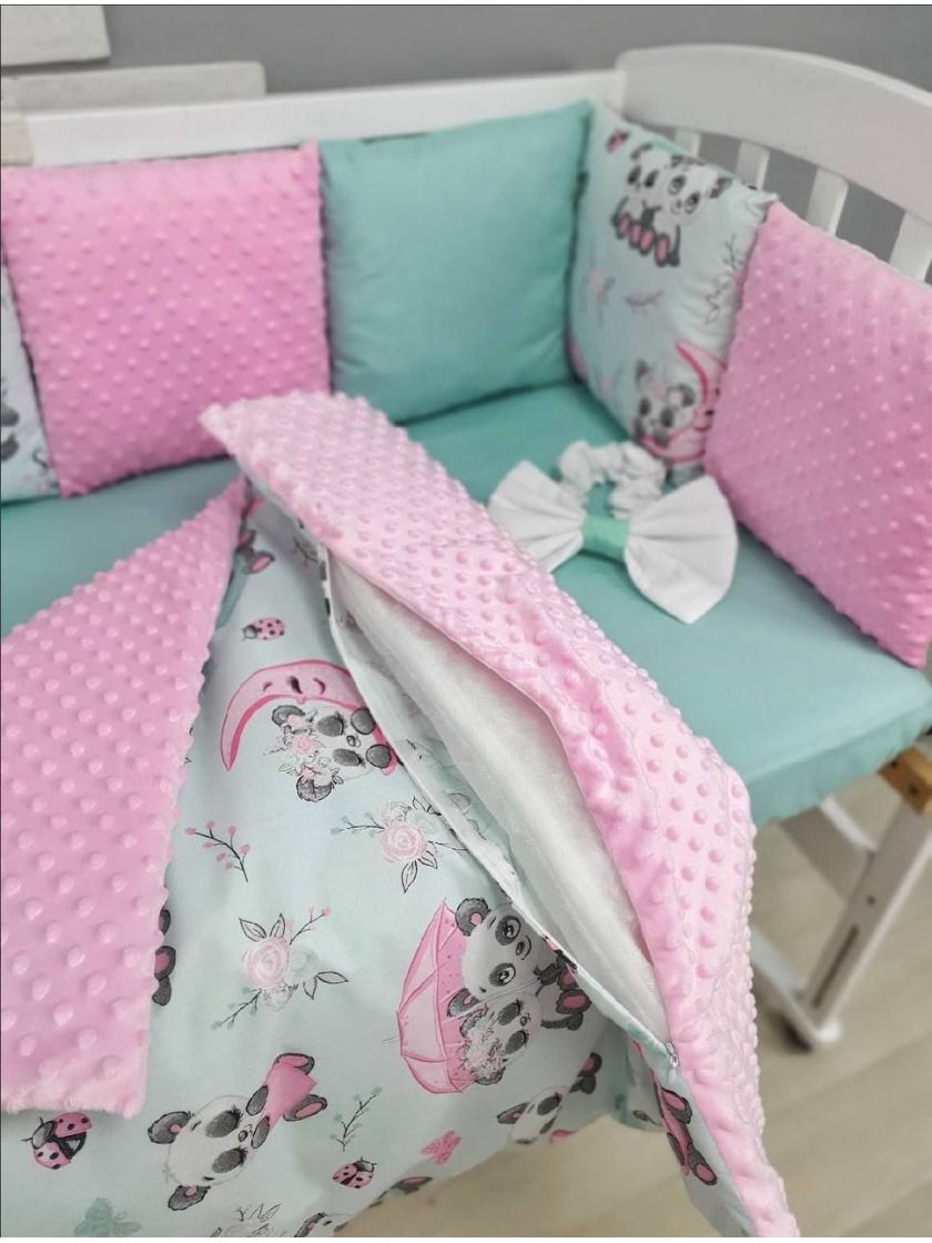 ❤ Набір у ліжко на 3 боки. Принт - Панди м'ятно- рожеві (#35223784) ✓ Anna Konvert