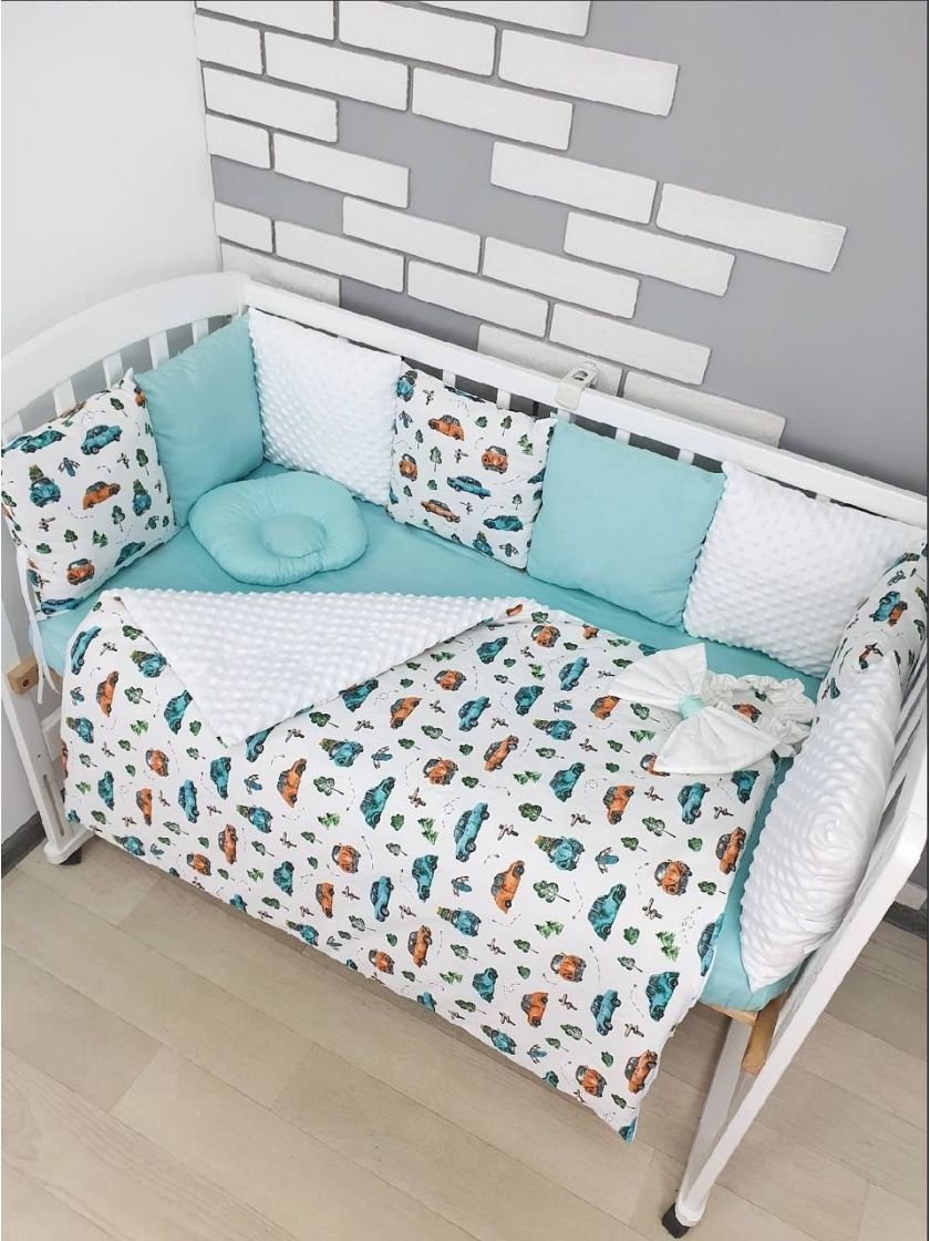 ❤ Набір у ліжко на 3 боки. Принт - Бірюзові машинки (#86275059) ✓ Anna Konvert