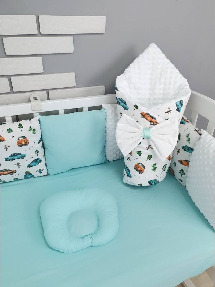 ❤ Набір у ліжко на 3 боки. Принт - Бірюзові машинки (#86275059) ✓ Anna Konvert