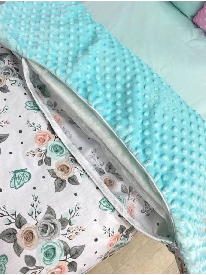 ❤ Набір у ліжко на 3 боки. Принт - Квітки м'ятно рожеві (#99489) ✓ Anna Konvert 2