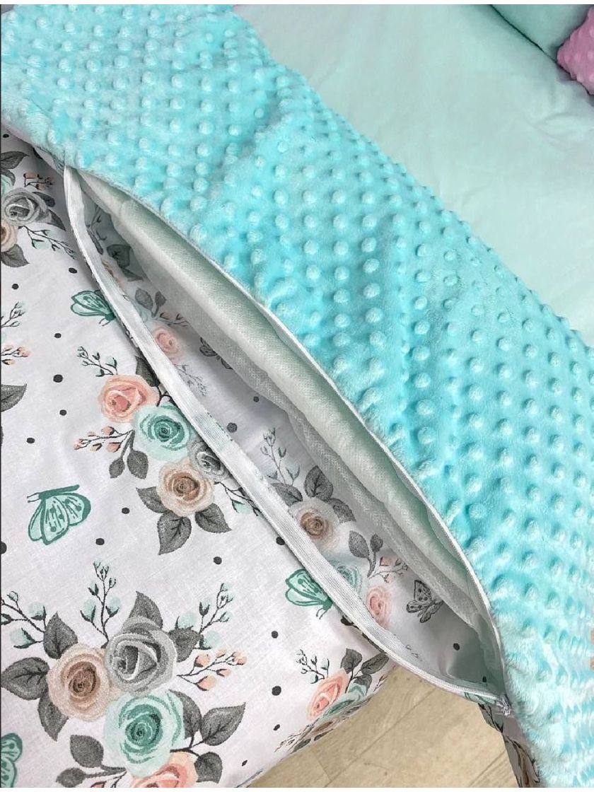 ❤ Набір у ліжко на 3 боки. Принт - Квітки м'ятно рожеві (#99489) ✓ Anna Konvert