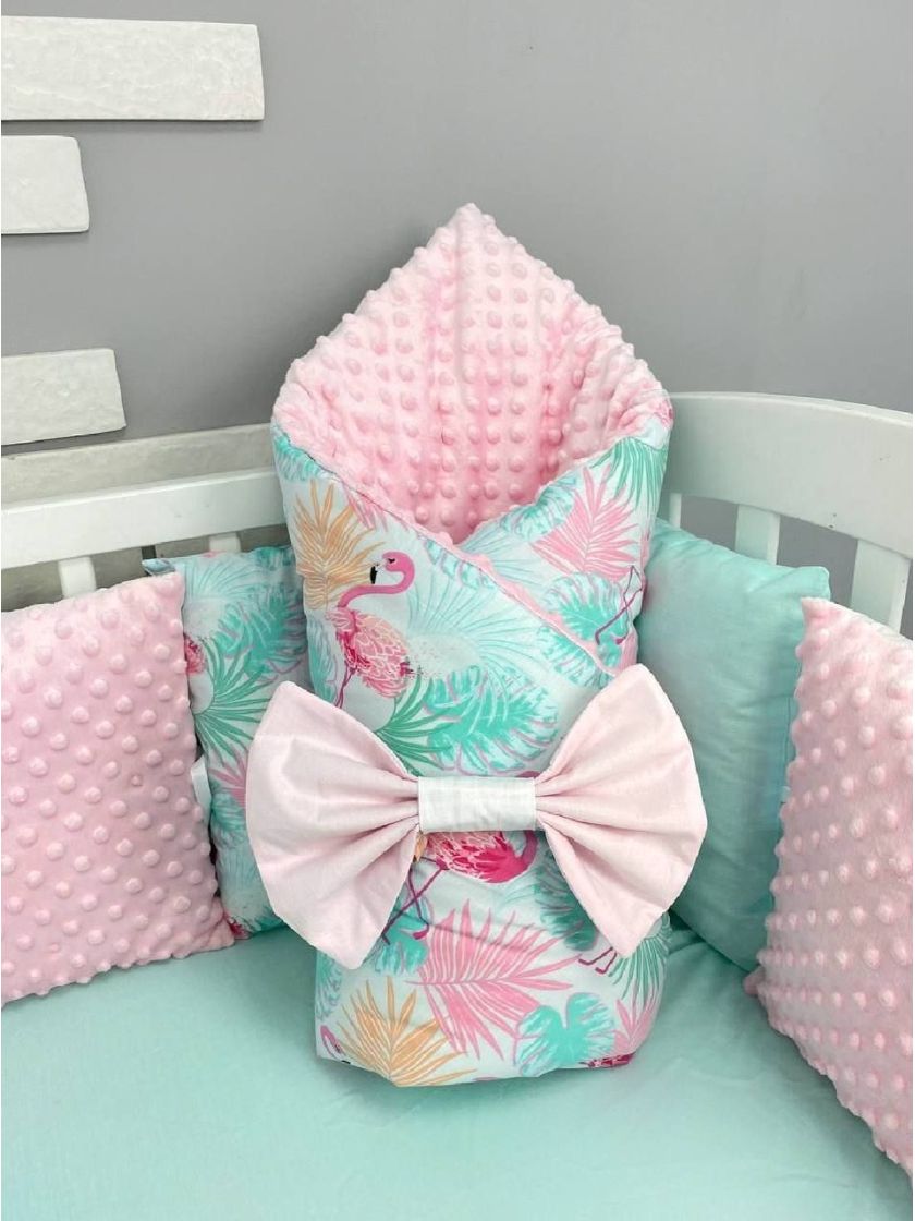 ❤ Набір у ліжко на 3 боки. Принт - Фламінго м'ятно-рожеві (#8770603) ✓ Anna Konvert