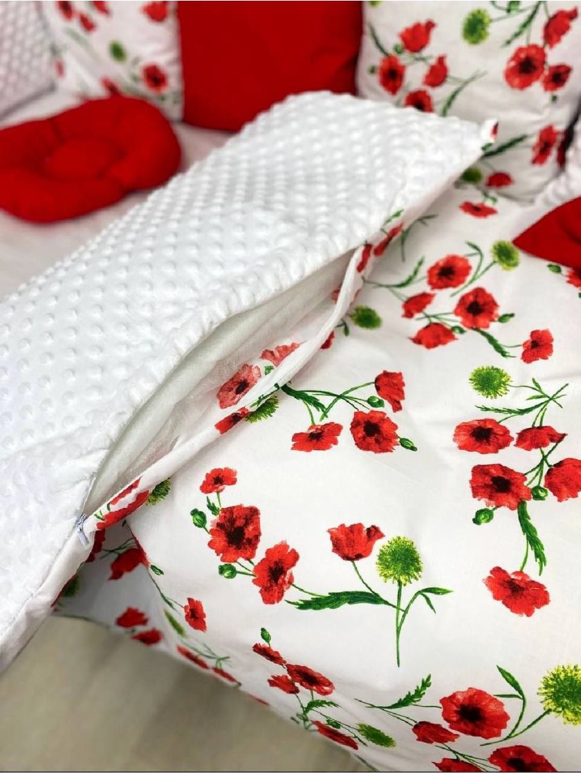 ❤ Набір у ліжко на 3 боки. Принт - Червоно-білий з маками (#53166519) ✓ Anna Konvert