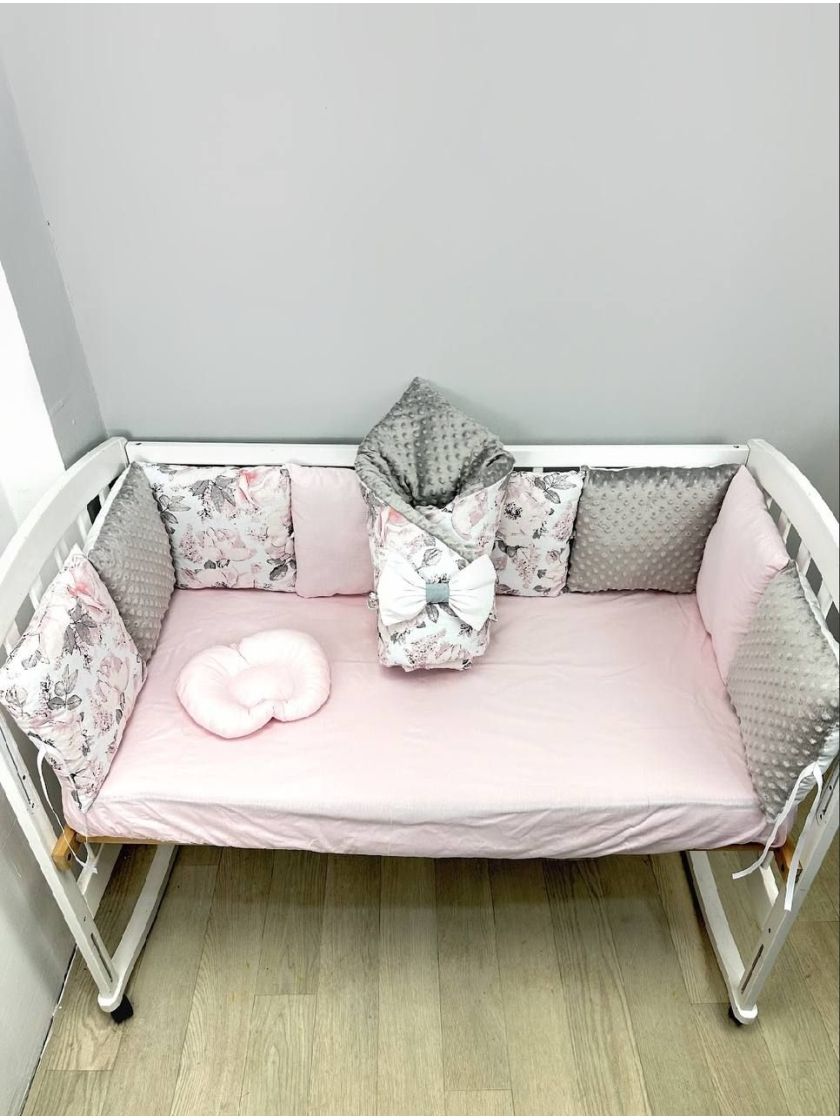 ❤ Набір у ліжко на 3 боки. Принт - Рожево-сірий з квітами (#16790664) ✓ Anna Konvert