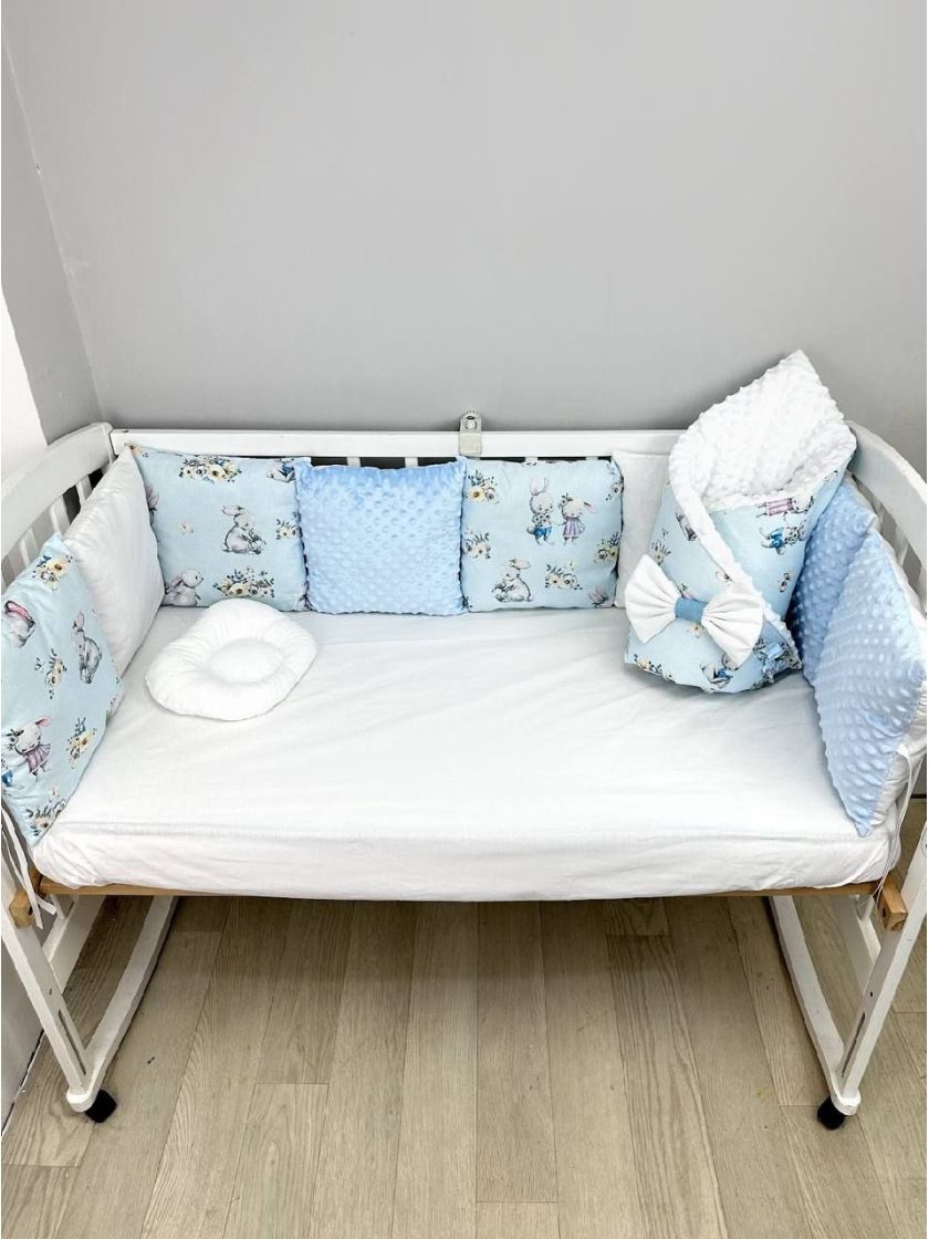 ❤ Набір у ліжко на 3 боки. Принт - Зайки на блакитному (#41183381) ✓ Anna Konvert