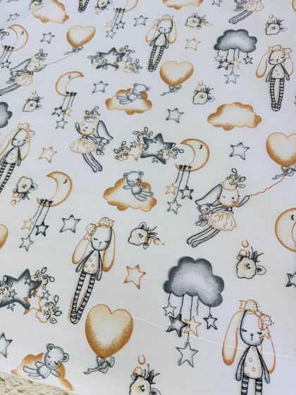 ❤ Простирадло у ліжко бавовняне, на матрац 120 на 60см. Принт - Зайка, кулька сердечко бежеве (#86873646) ✓ Anna Konvert 2