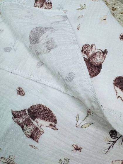 ❤ Пелюшки муслінові чотирьохшарові, жатка. Принт - Звірі у лісі на молочному. Розмір - 70*100см (#43570689) ✓ Anna Konvert 2