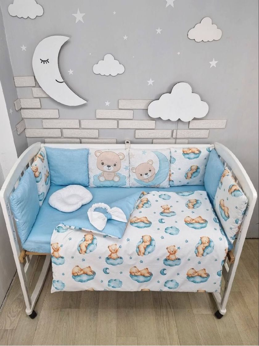 ❤ Набір у ліжко на 3 боки. Принт - З принтом Ведмедики блакитні (#92662704) ✓ Anna Konvert