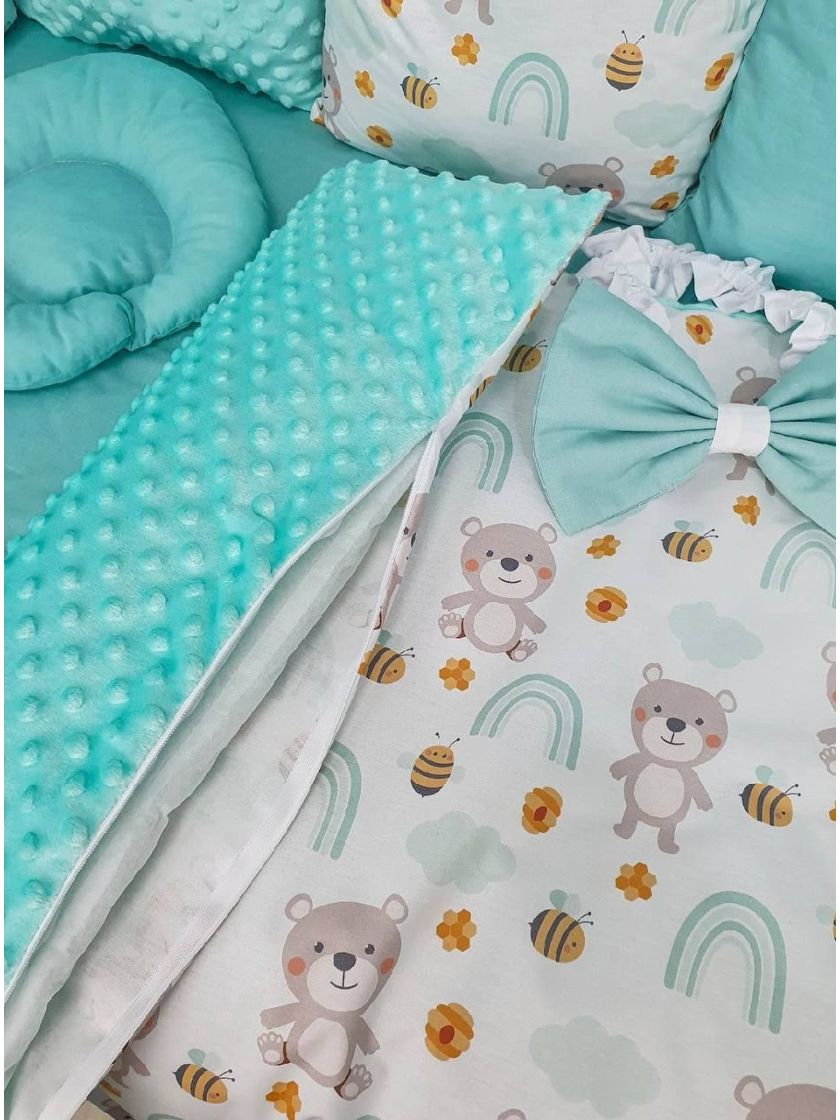 ❤ Набір у ліжко на 3 боки. Принт - М'ятний з ведмедиками та бджілками (#91178533) ✓ Anna Konvert