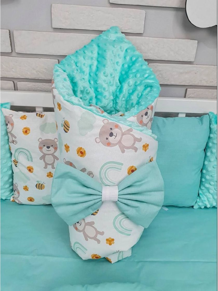 ❤ Набір у ліжко на 3 боки. Принт - М'ятний з ведмедиками та бджілками (#91178533) ✓ Anna Konvert