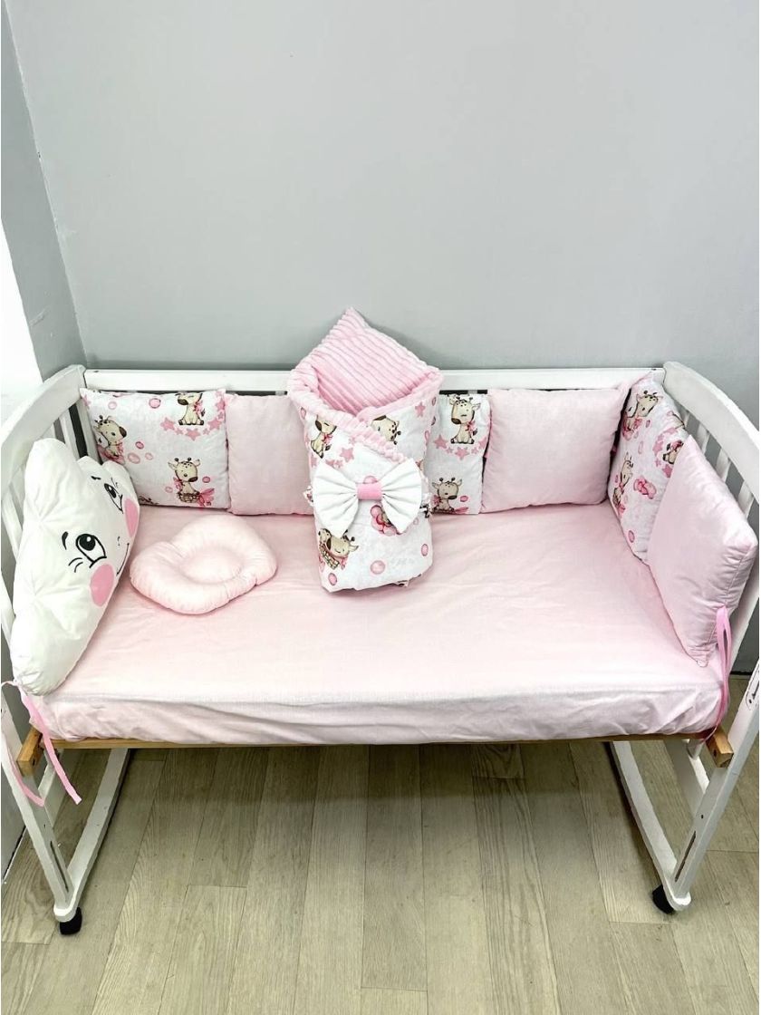 ❤ Набір на 3 боки з хмаринкою. Принт - Жирафіки рожеві з хмаринкою (#0219) ✓ Anna Konvert