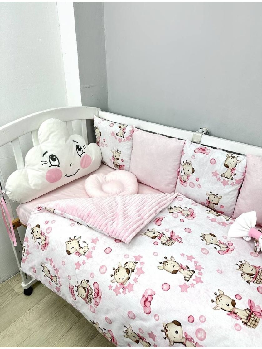 ❤ Набір на 3 боки з хмаринкою. Принт - Жирафіки рожеві з хмаринкою (#0219) ✓ Anna Konvert