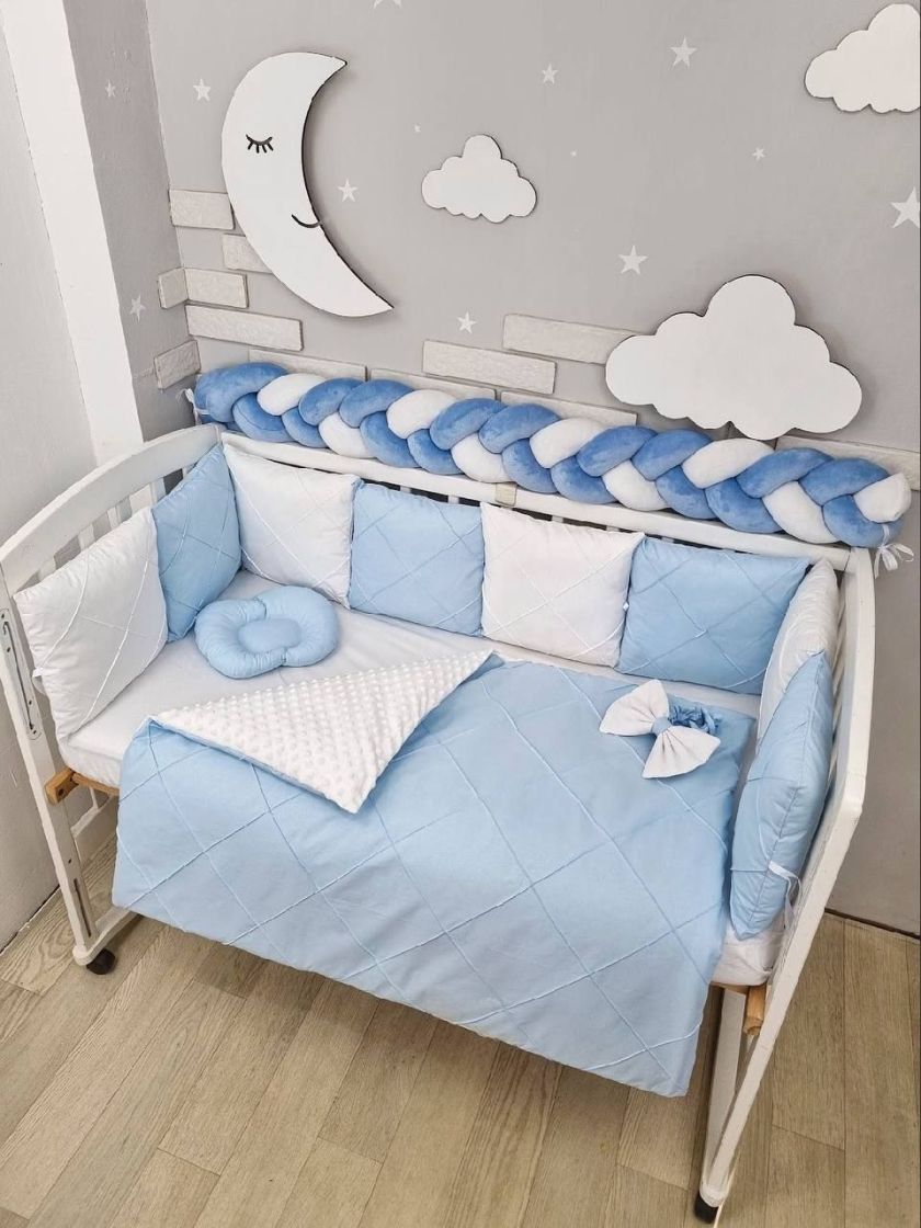 ❤ Набір у ліжко на 4 боки, з бісерною стрічкою. Колір - Блактно-білий прострочений з косичкою. Комплектація - Коса на 4й бік (#8