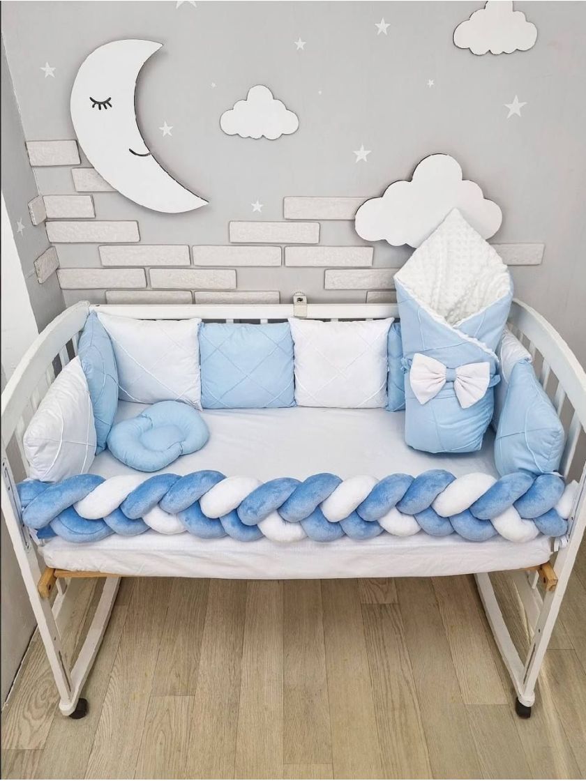 ❤ Набір у ліжко на 4 боки, з бісерною стрічкою. Колір - Блактно-білий прострочений з косичкою. Комплектація - Подушки на 4й бік