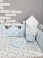 ❤ Набір у ліжко на 4 боки, "Зайка/корона". Комплектація - Подушки на 4й бік. Принт - Корона блакитна із каретною стяжкою (#50113