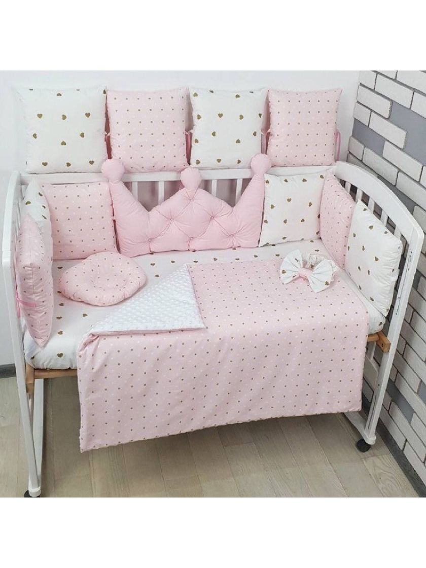 ❤ Набір у ліжко на 4 боки, "Зайка/корона". Комплектація - Подушки на 4й бік. Принт - Корона рожева із каретною стяжкою (#6892802