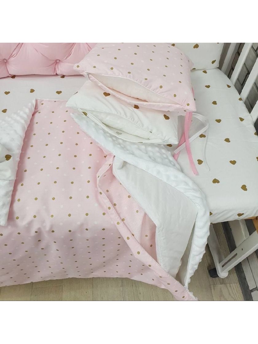 ❤ Набір у ліжко на 4 боки, "Зайка/корона". Комплектація - Подушки на 4й бік. Принт - Корона рожева із каретною стяжкою (#6892802