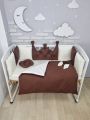 ❤ Набір у ліжко на 4 боки, "Зайка/корона". Комплектація - Коса на 4й бік. Принт - Корона шоколадна із каретною стяжкою (#5658937