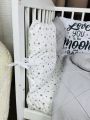 ❤ Набір у ліжко на 4 боки, "Зайка/корона". Комплектація - Коса на 4й бік. Принт - Сірий зайка із велюровими ушками (#97827737) ✓