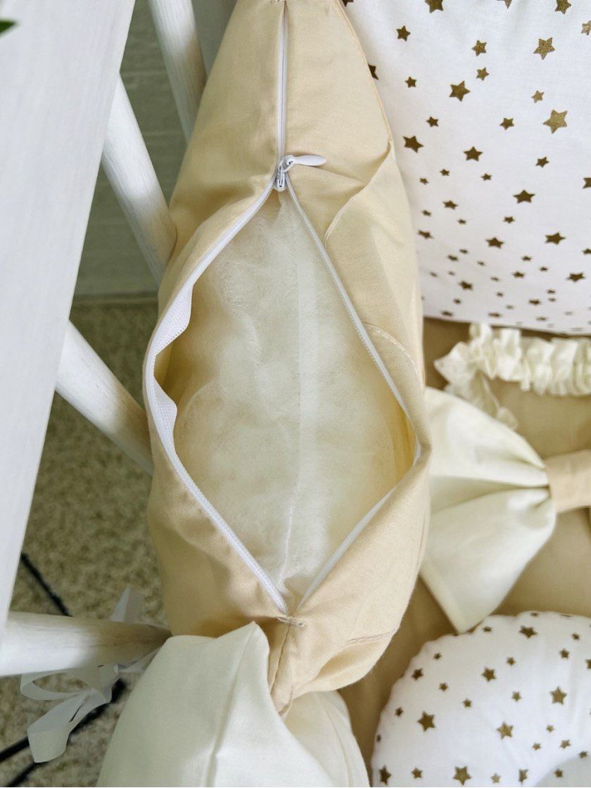 ❤ Набір у ліжко на 4 боки, "Зайка/корона". Комплектація - Подушки на 4й бік. Принт - Бежевий зайка із велюровими ушками (#111047