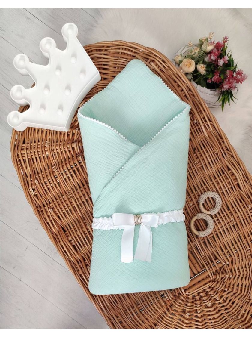 ❤ Конверт-плед на виписку мусліновий, 80*80см. Колір - М'ятний (#39368491) ✓ Anna Konvert