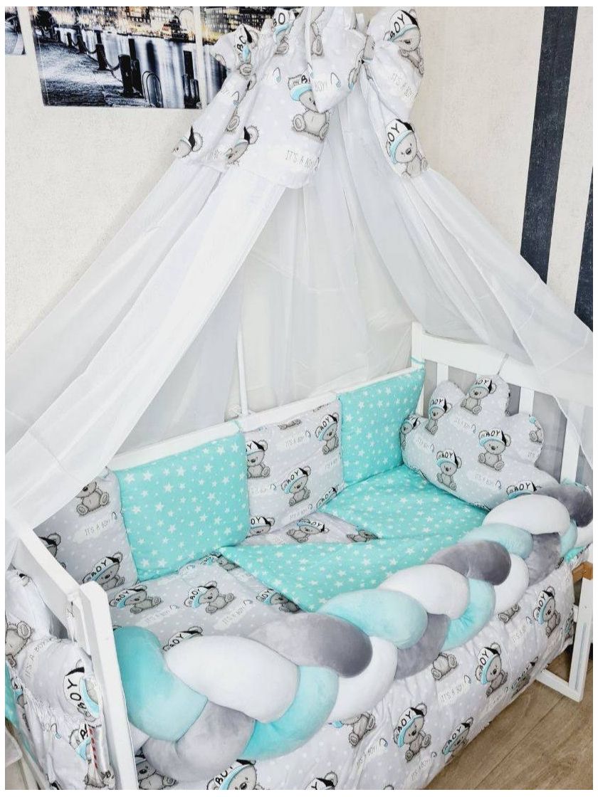 ❤ Набір з косою на 2 боки Bonna. Принт - Boy з зірками на м'ятному (#0212) ✓ Anna Konvert