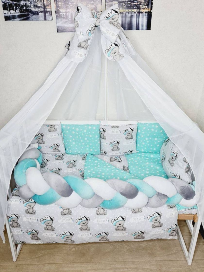 ❤ Набір з косою на 2 боки Bonna. Принт - Boy з зірками на м'ятному (#0212) ✓ Anna Konvert