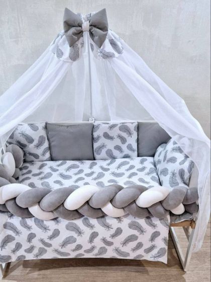 ❤ Набір з косою на 2 боки Bonna. Принт - Пір'я сіре (#25818459) ✓ Anna Konvert 2