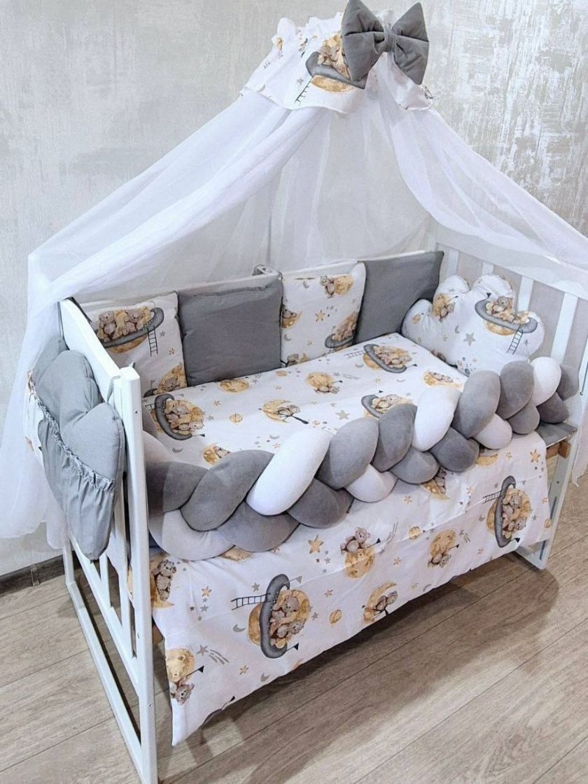 ❤ Набір з косою на 2 боки Bonna. Принт - Сірий однотон з ведмедями на луні (#31439222) ✓ Anna Konvert