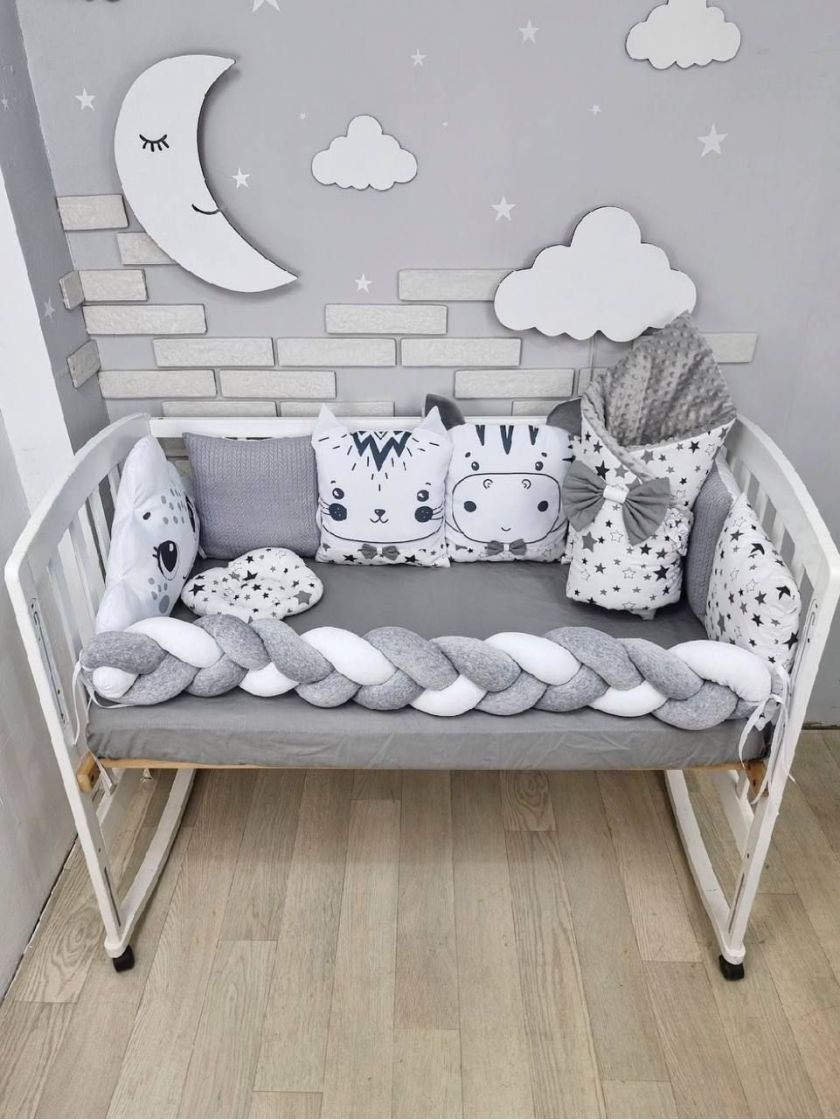 ❤ Набір у ліжко звірі з вʼязкою. Принт - Сірий. Тип - З косою (#69771426) ✓ Anna Konvert