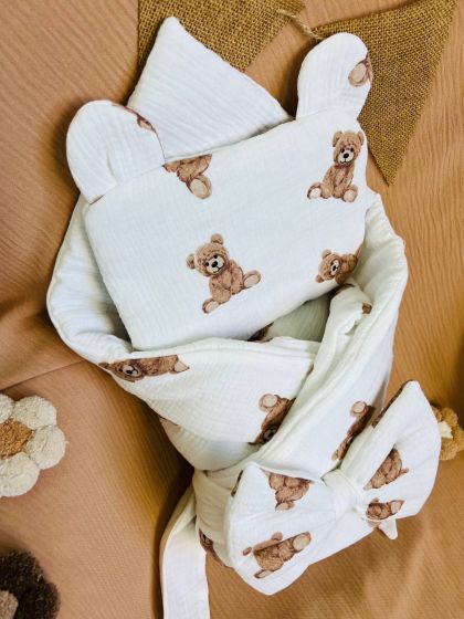 ❤ Мусліновий конверт з подушкою. Принт - Ведмедики сидячі (#0190) ✓ Anna Konvert 2