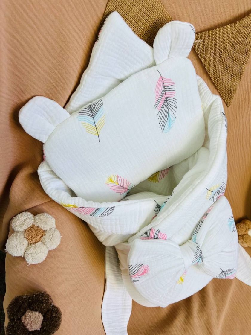 ❤ Мусліновий конверт з подушкою. Принт - Пір'я кольорові (#75629071) ✓ Anna Konvert