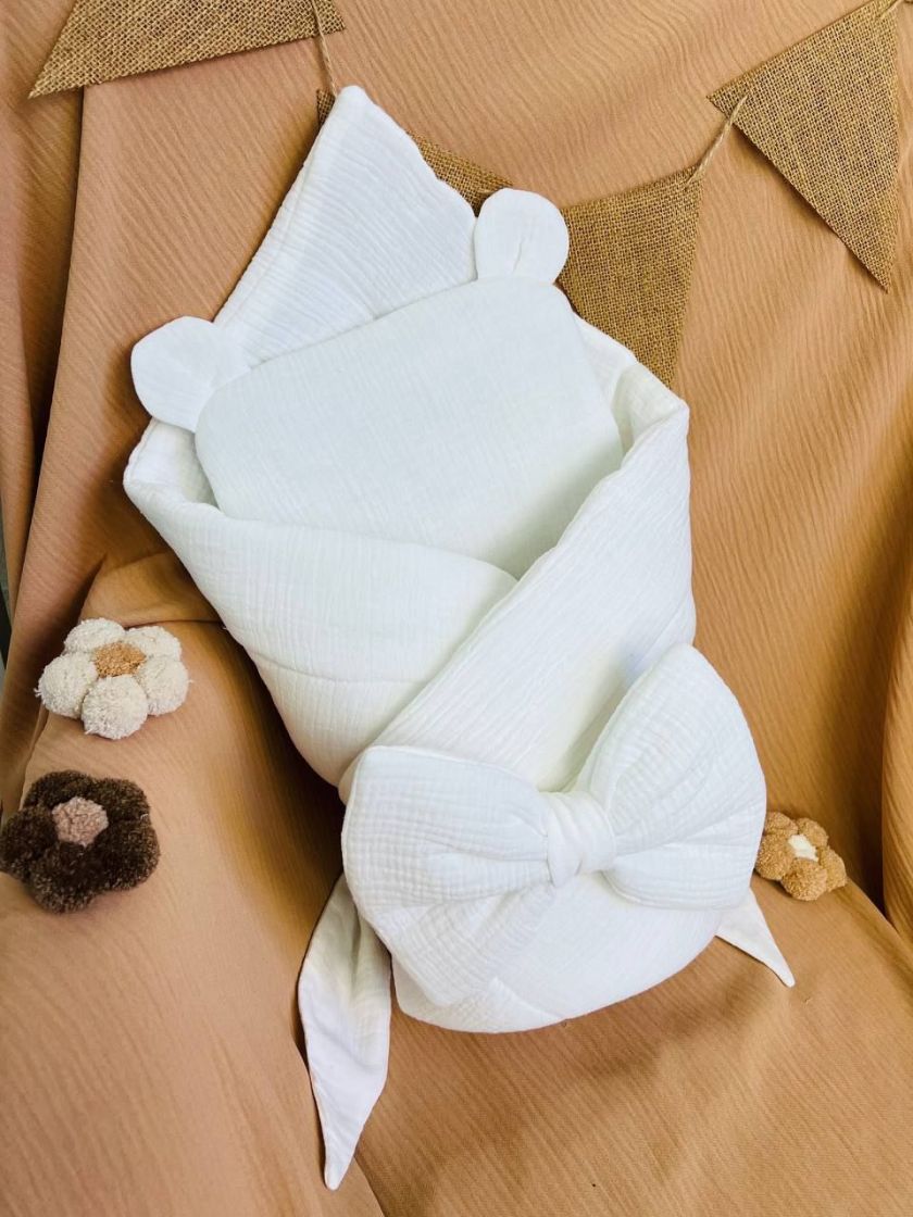 ❤ Мусліновий конверт з подушкою. Принт - Білий однотон (#27835810) ✓ Anna Konvert