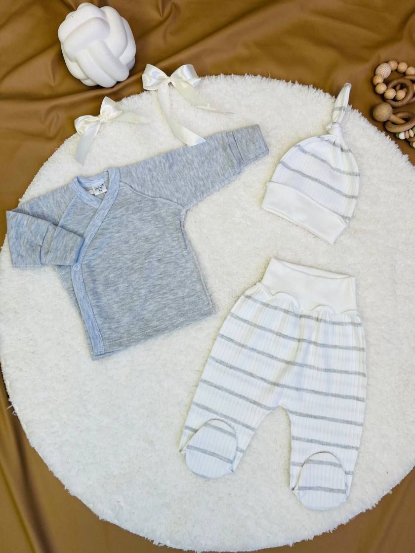 ❤ Комплект 3ка з сорочкою інтерлок 56см, Сірий в смужку сіру (#13005) ✓ Anna Konvert