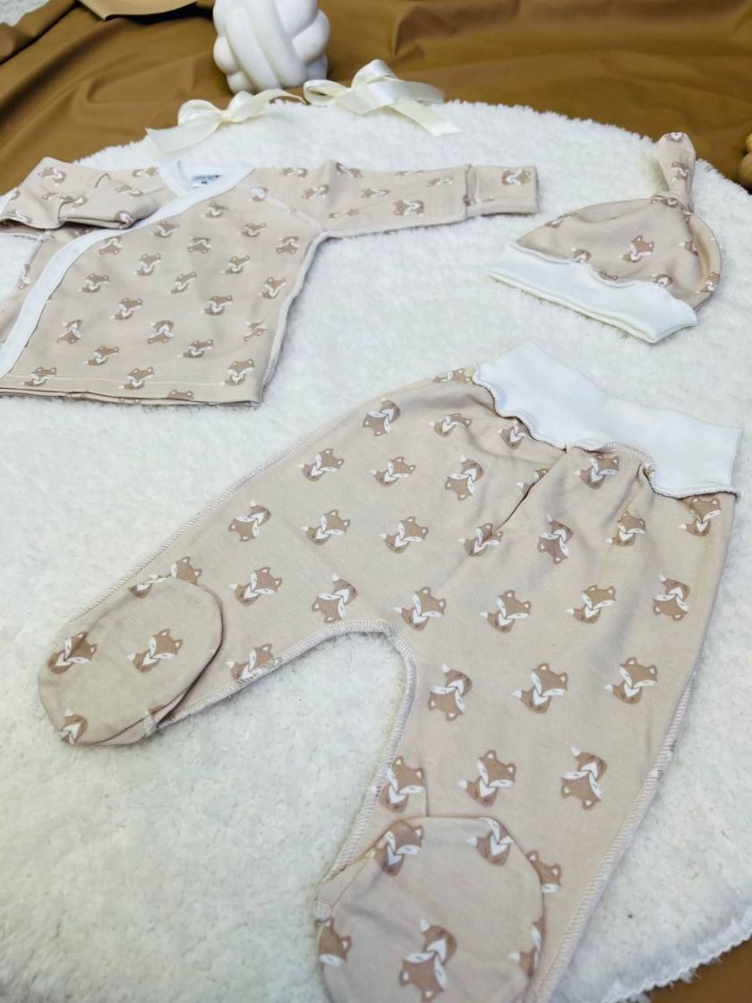 ❤ Комплект 3ка з сорочкою інтерлок 56см, Лисички беж, Бджілка (#12977) ✓ Anna Konvert