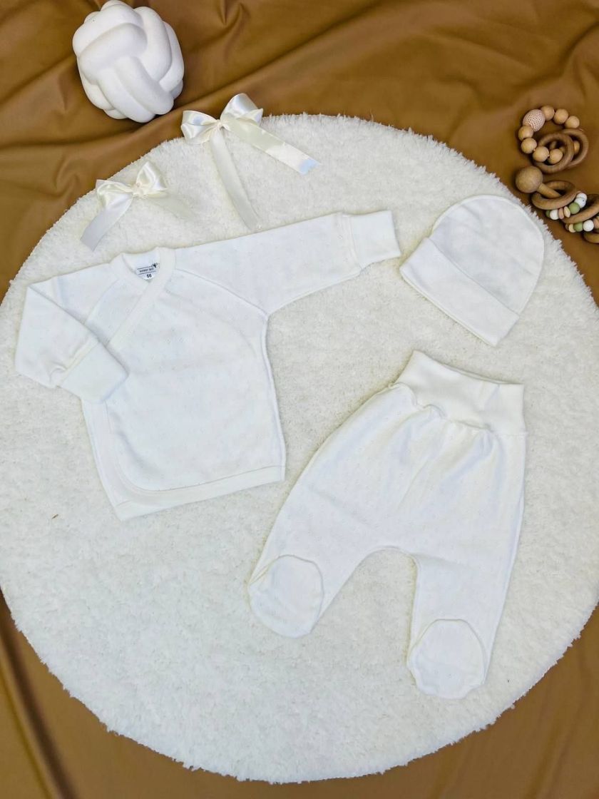 ❤ Комплект 3ка з сорочкою інтерлок в перфоррацію 56см, Молочний однотон (#12906) ✓ Anna Konvert