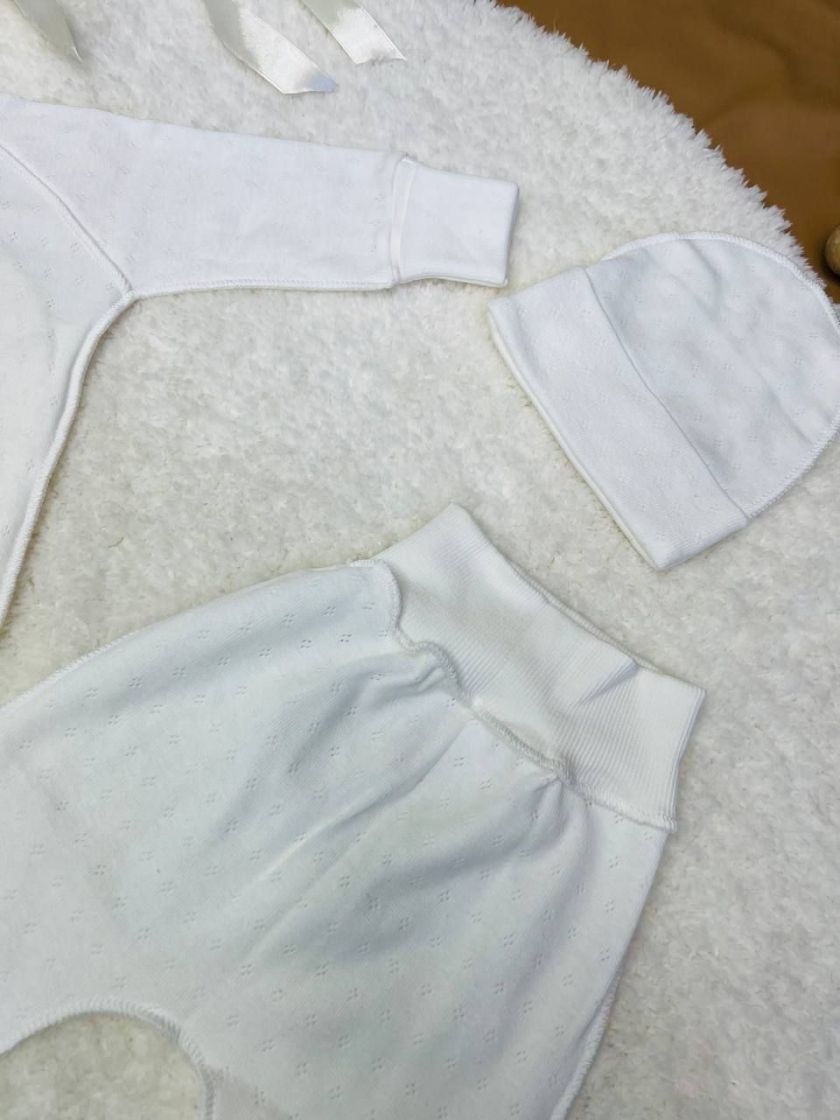 ❤ Комплект 3ка з сорочкою інтерлок в перфоррацію 56см, Молочний однотон, Бджілка (#12906) ✓ Anna Konvert