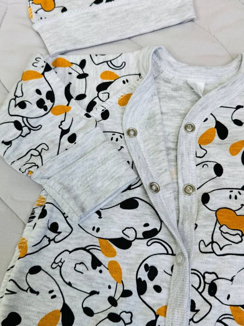 ❤ Чоловічок з шапочкою інтерлок, Розмір 56р, Песики на сірому (#380910) ✓ Anna Konvert