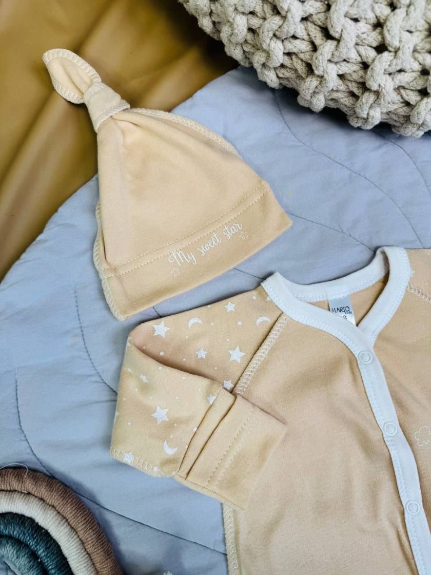 ❤ Чоловічок з шапочкою, інтерлок, "My sunshine" Колір - Бежевий. Розмір - 56 (#780909-1) ✓ Anna Konvert