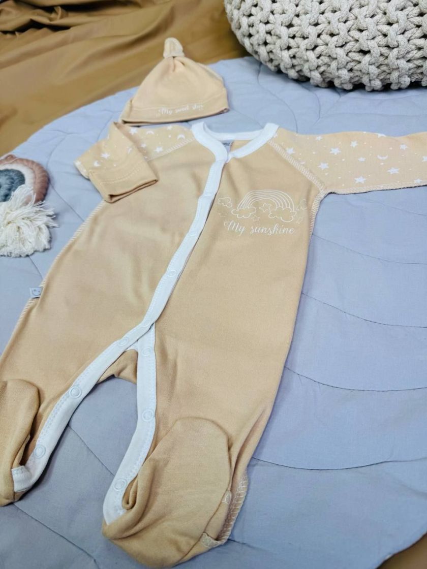 ❤ Чоловічок з шапочкою, інтерлок, "My sunshine" Колір - Бежевий. Розмір - 62 (#780909-2) ✓ Anna Konvert