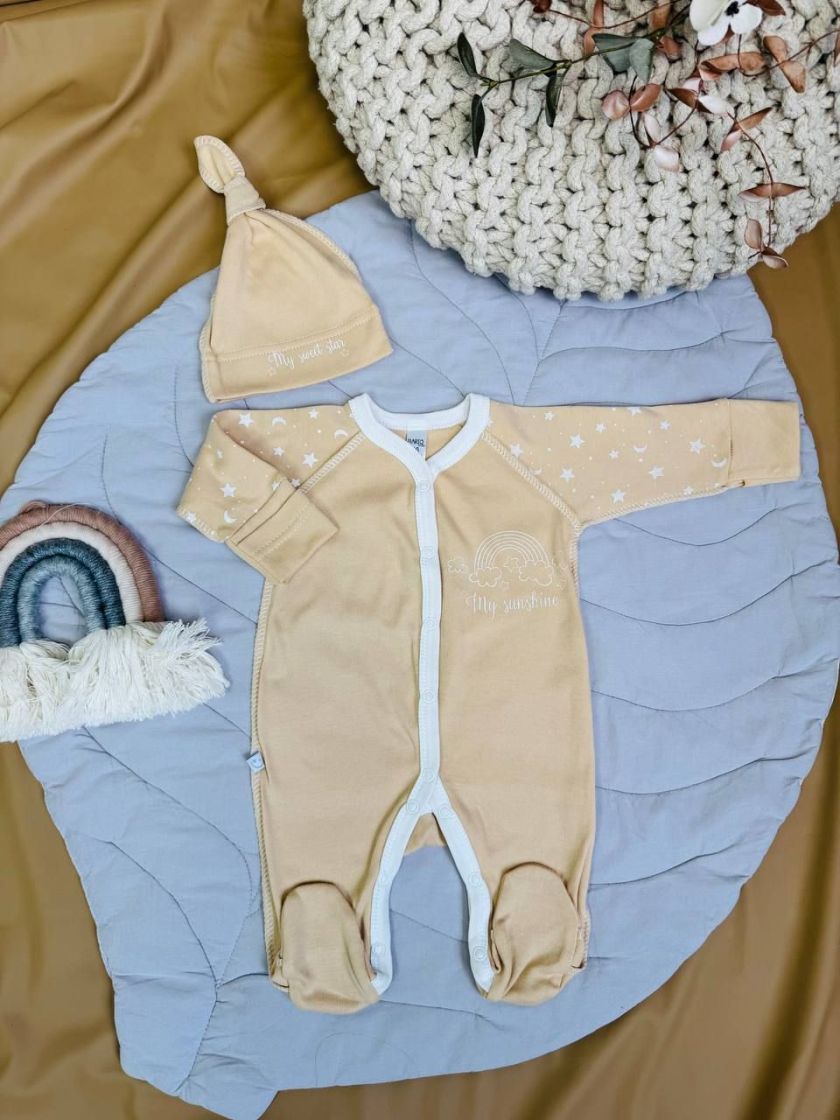 ❤ Чоловічок з шапочкою, інтерлок, "My sunshine" Колір - Бежевий. Розмір - 62 (#780909-2) ✓ Anna Konvert