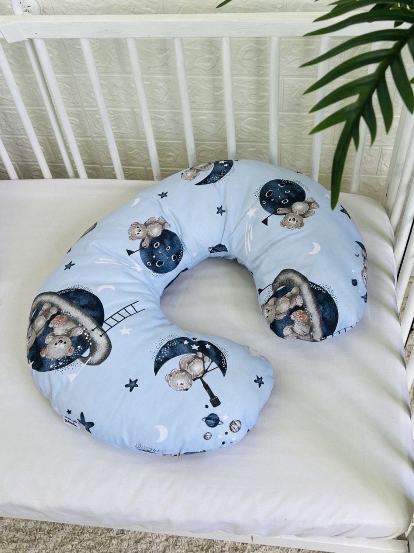 ❤ Подушка для годування, подушка у чохлі-з'ємний. Принт - Ведмедь на місяці, блакитний (#77901538) ✓ Anna Konvert