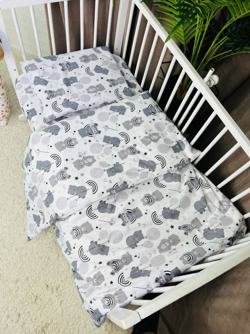 ❤ Змінна дитяча постіль, розмір підковдри 140 см на 110 см. Принт - Ведмедик з веселками сірий (#35528281) ✓ Anna Konvert