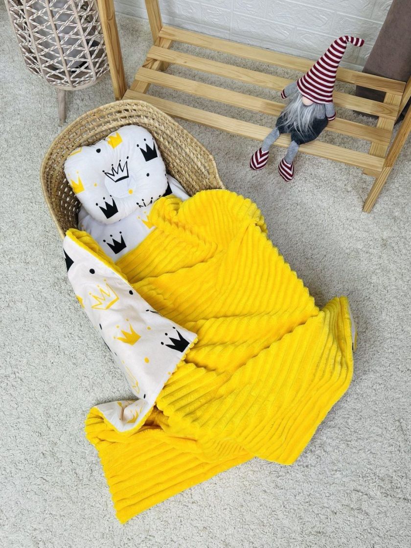❤ Набір у візочок, Плед без утеплення. Принт - Плюш смужка жовтий, Корони (#30462087) ✓ Anna Konvert