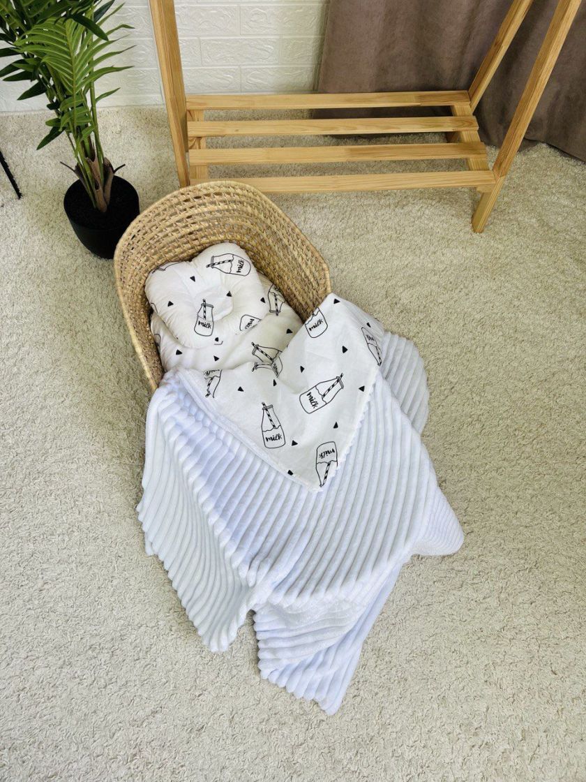 ❤ Набір у візочок, Плед без утеплення. Принт - Плюш смужка білий, Milk (#14061055) ✓ Anna Konvert