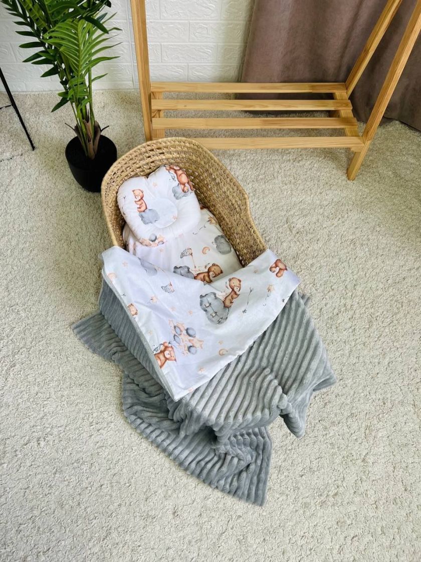 ❤ Набір у візочок, Плед без утеплення. Принт - Плюш смужка сірий, Ведмедики з кульками (#62412645) ✓ Anna Konvert