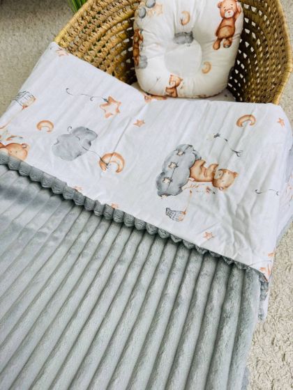 ❤ Набір у візочок, Плед без утеплення. Принт - Плюш смужка сірий, Ведмедики з кульками (#62412645) ✓ Anna Konvert 2