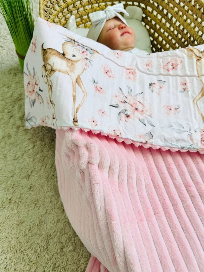 ❤ Плед в пологовий, мінкі плюш, без утеплювача, 100см на 80см. Колір, принт - Плюш рожевий смужка, бембі (#5365638) ✓ Anna Konve