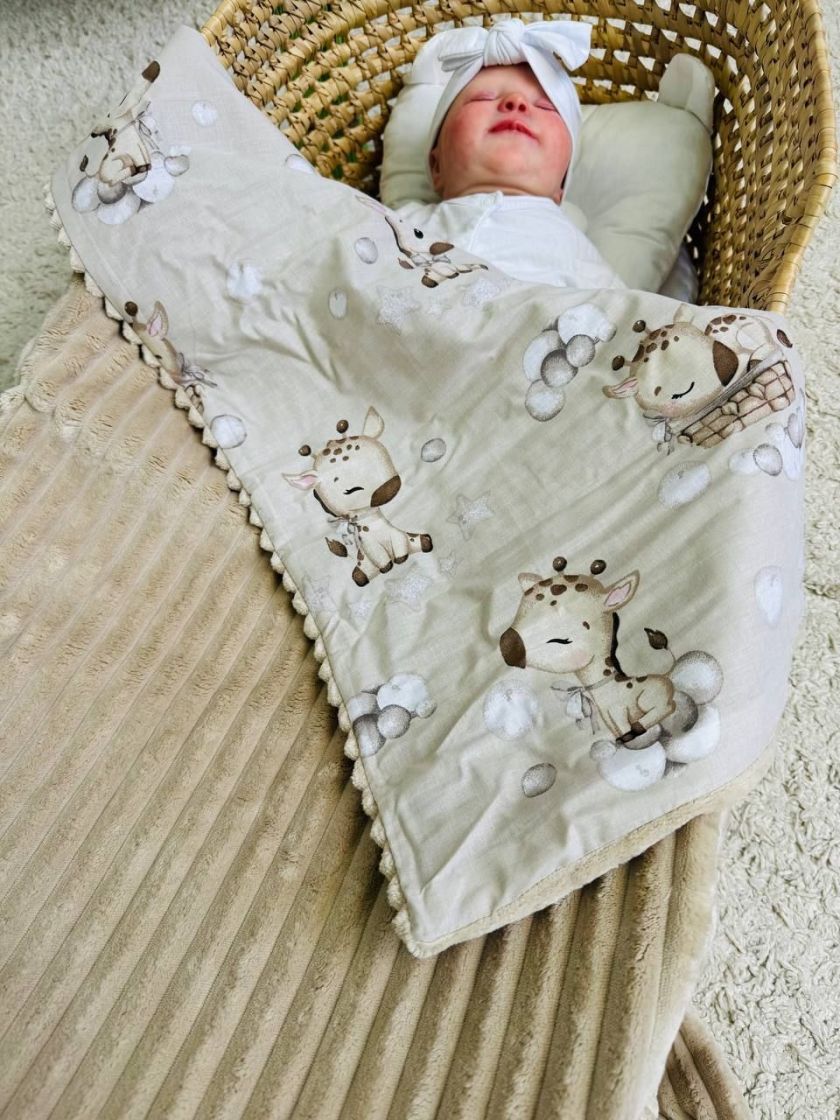 ❤ Плед в пологовий, мінкі плюш, без утеплювача, 100см на 80см. Колір, принт - Плюш смужка беж, жирафики (#85232546) ✓ Anna Konve